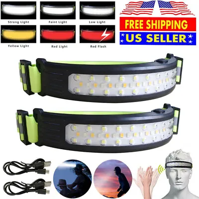 2PCS Headlamp COB LED USB Rechargeable Headlight Torch Work Light Head Band Lamp • $10.95