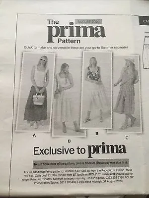 Prima Sewing Pattern Flowing Skirt & Camisole Size 10-20 Long UNCUT Aug 2020 • £4.75