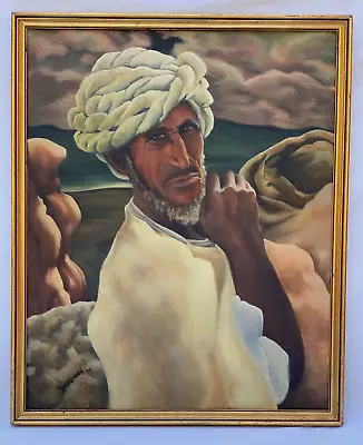 Zeppieri Signed Oil Painting Arab Man Arabian-middle Eastern Grain Trader Turban • $150