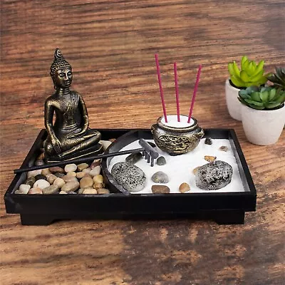 Mini Buddha Zen Garden Kit Meditation Incense Holder Sand 3 FREE Incense Sticks • £17.99