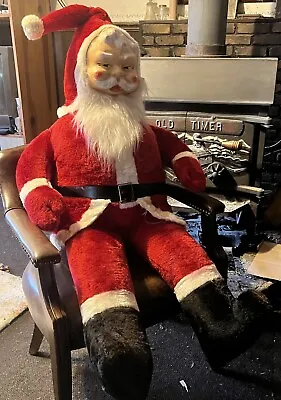 Vintage 1950's HUGE STUFFED PLUSH “SANTA CLAUS” DISPLAY (48”)-Hard Plastic Face • $199.99