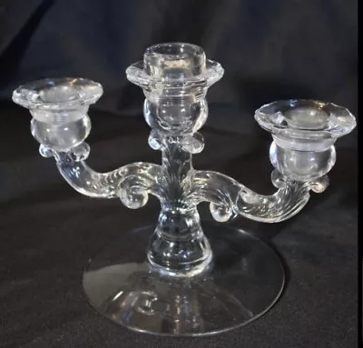 VINTAGE Crystal Candelabra Triple Candlestick Holder. 8”x6” • $18