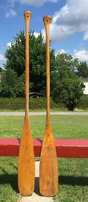 $89.49 • Buy 2 Vintage WOODEN PADDLES 60 + 58  Long WEATHERED Oars Boat CANOE DECOR!