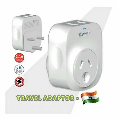 $29.95 • Buy Travel Adapter 2 USB Outlets Power Socket  Plug Australia To India South Africa