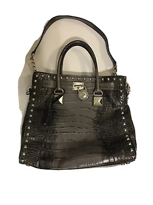 Michael Kors Hamilton Studded Ombre Croc Croco Grey Leather Tote • $99.99