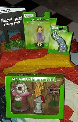 Mini Fairy Garden Set  8 Pieces  NEW 3 Faries Birdbath Stone Path 2 Signs House • $7