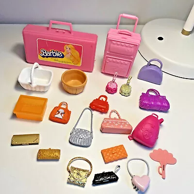 Vintage Barbie Doll Mixed Lot Bag Purse Suitcase Flower Clutch Backpack Fan Pink • $14.99