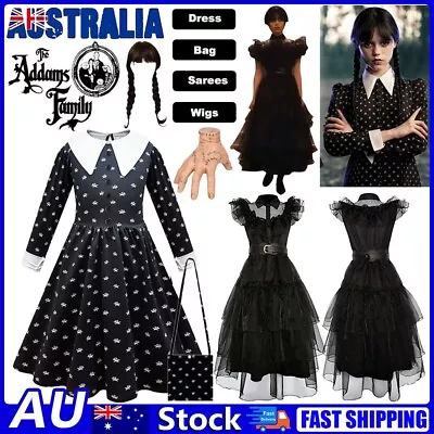 $8.89 • Buy Wednesday The Addams Family Costume Girls Adams Fancy Dress Wig Bag Party Lot AU
