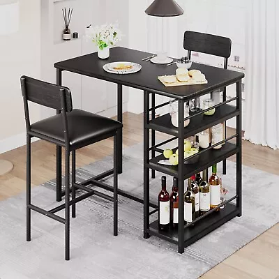 Dining Set Bar Table And 2 Upholstered Height Chairs Wood Top For Small Kitchen • $109.99