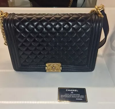 Chanel Black & Gold Classic Medium Boy Handbag • £1595