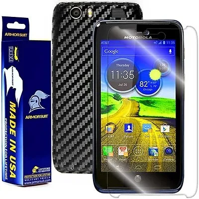 ArmorSuit Motorola ATRIX HD Screen Protector + Black Carbon Fiber Skin USA • $18.45