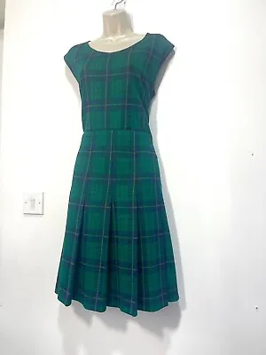 Green Dress 14 Sleeveless Pinafore Tartan Check • £25
