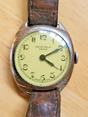 Vintage Shock Proof Lever Gents Mechanical Trench Watch • £16