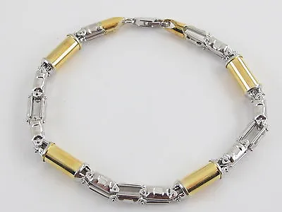 14K Yellow And White Gold Bullet Link Men's Bracelet 8 3/4   18.1 Grams • $1429