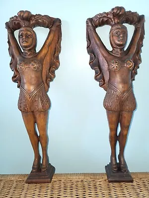 ❤WOW! Pair Antique Carved Mahogany Sexy CORBELS Wall SCONCES Wood Shelf BRACKETS • $995