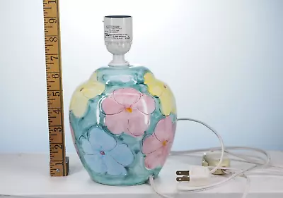 Vintage MCM Hand Painted Italian Ceramic Electric Lamp Pastel Flowers • $33