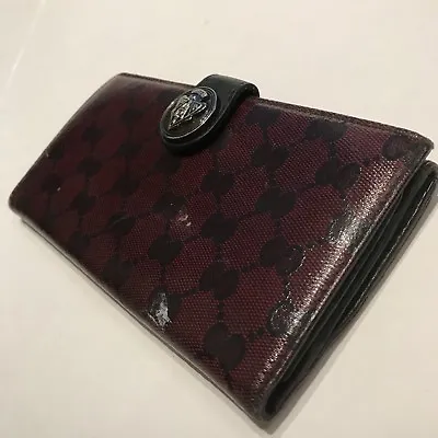 VTG GUCCI Crystal Canvas Red Black GUCCISSIMA GG Snap Closure Bifold Coin Wallet • $149.99