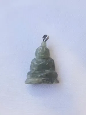 Vintage Carved Jade Buddha Pendant 925 Sterling Silver Pendant • $30