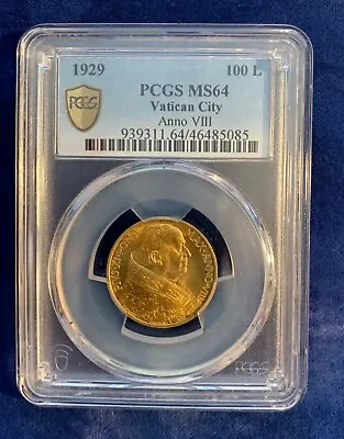 Vatican City 1929 100 Lire Gold Coin Gem Uncirculated Pcgs Certified Ms-64 • $995