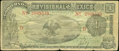 1916 Mexico. 1 Peso. Gobierno Provisional. Paper Currency. P-S709. • $2.25