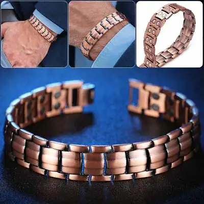Mens Double Strength Copper Rich Bio Magnetic Healing Bracelet 36 Magnets Cuff • £5.89