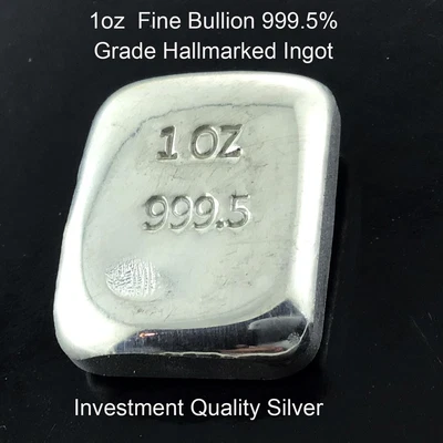 $59.95 • Buy 1 OZ Fine Grade 999.5 Solid Silver Bullion Hallmarked Ingot Investment Bar