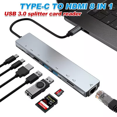 $23.99 • Buy 8in1 USB-C Type C HD Output 4K HDMI USB 3.0 HUB Adapter For MacBook Pro IPad Pro