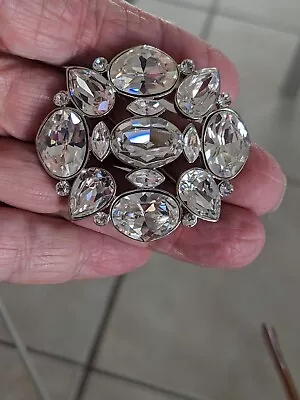 Vintage Monet  Chunky Clear Rhinestone Statement Brooch • $22