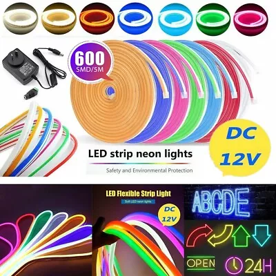 5M LED Strip Neon Flex Rope Lights 12V Waterproof Flexible Tube Bar Sign Decor • $7.99