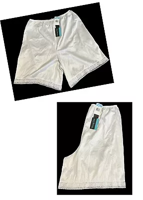 Vanity Fair White Shiny Silky Nylon Lace Trim Pettipants Half Slip 20”XL/46 NWT • $0.99