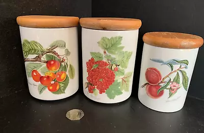 £15 • Buy 3 X Vintage Portmeirion Pomona Storage Jars Redcurrants, Cherry, Peach -Lidded