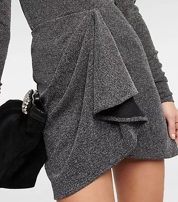 NWT $485 ISABEL MARANT ÉTOILE Bergen Draped Metallic Stretch Mini Skirt 44 12 • $90