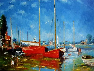 Claude Monet Red Boats Repro Quality Hand Painted Oil Painting 12x16in • $56.95