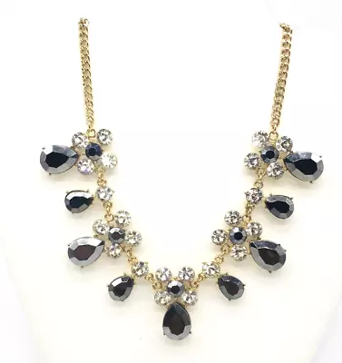 Woman's J Crew Inspired Rhinestone Smokey Gray Statement Fashion Necklace • $16.99