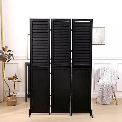 Room Divider Wood Folding Privacy Screen Black Room Separator Free Standing Wall • $78.99