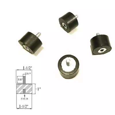 4 Rubber Vibration Isolator Mounts (1-1/2 Dia X 1  Ht) 5/16-18 X 5/8 Length Stud • $24.99