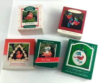 Lot Of 5 NIB Christmas Ornaments Red Birds Cardinals Vintage • $22.79