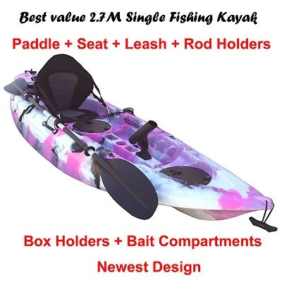 $500 • Buy 2.7M Fishing Kayak Single Sit-on 5 Rod Holders Padded Seat Paddle Pink Camo