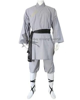 Gray Cotton Shaolin Kung Fu Uniform Tai Chi Suit Martial Arts Wushu Monk Robe • $43.20