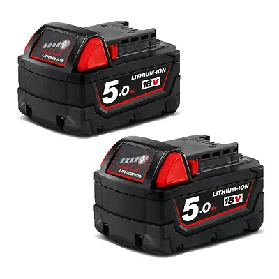 2x For Milwaukee M18 M18B5 M18B6 18v XC 5.0 Ah Li-ion Battery 48-11-1860 Ge • £32.92