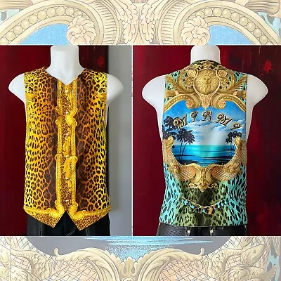 GIANNI VERSACE Silk Vest Miami With Medusa Print Size IT 48 From S/S 1993 • $1474.99