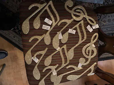 Kurt S Adler  GOLD GLITTER MUSIC NOTE ORNAMENT SET   ~ Eleven Ornaments Nwt • $20