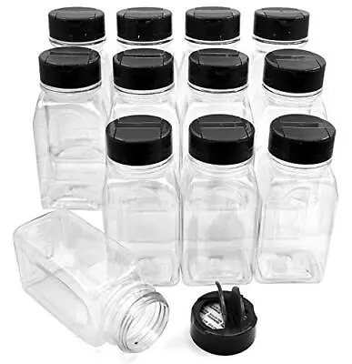12 Pack 9.5 Oz Plastic Spice Jars Bottles Containers With Black Cap Perfect For  • $23.29