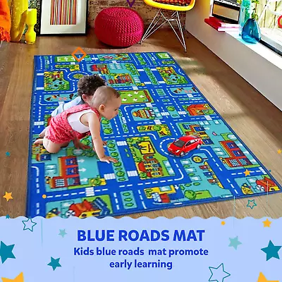 Educational Soft Play Mat Kids Infant Toddler Road Map Mats Nursery Race Car Rug • £19.20