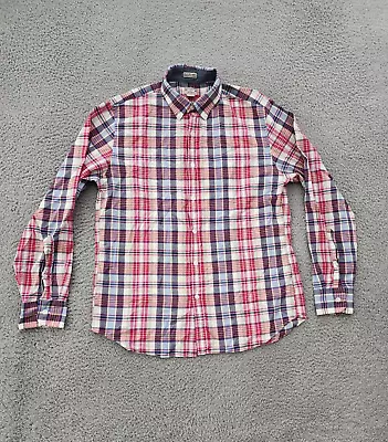 J.Crew Shirt Mens Medium Red Plaid Short Sleeve Button Up Madras 100% Cotton • $14.99