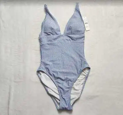 New Women's 0 J Crew Plunge One-piece Bathing Suit In Seersucker Blue • $89.99