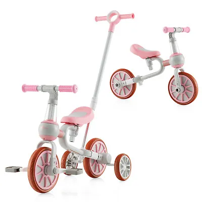 4-in-1 Kids Tricycle Adjustable Toddler Balance Bike W/ Removable Pedals Pink • £49.95