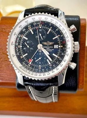 Breitling Navitimer World GMT Black Dial 46MM Steel/Leather Chrono A24322 • $4349