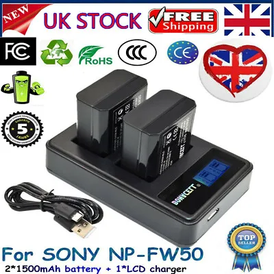 £20.99 • Buy 2 Pcs Replace Battery NP-FW50+1*Charger For Sony Alpha A35 A55 NEX-5 NEX-6 NEX-7