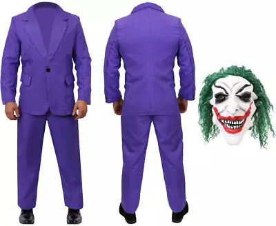 £24.99 • Buy Purple Suit Halloween Costume Adults Clown Mask Movie Outfit Villain Fancy Dress
